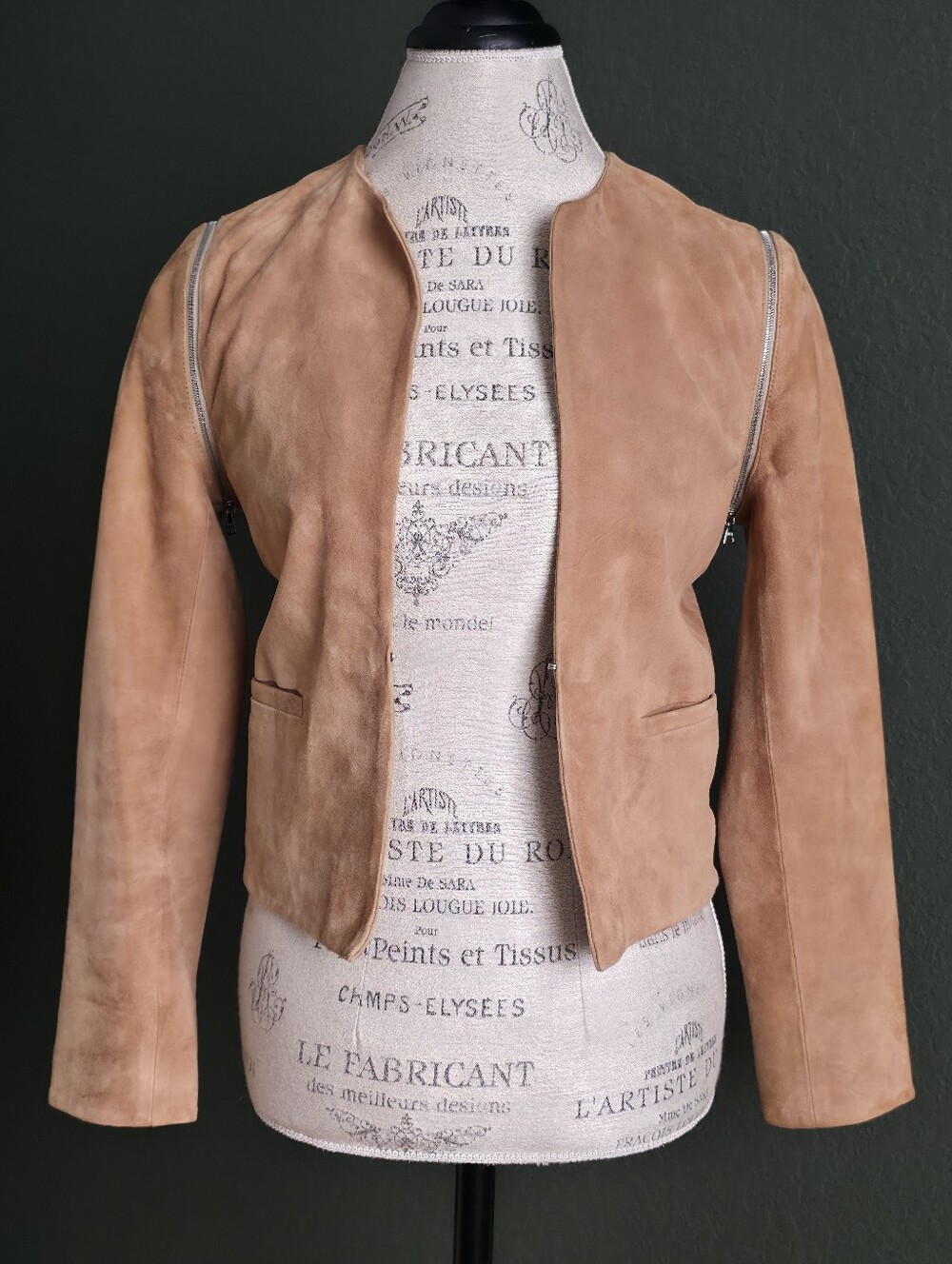 SANDRO Camel Suede Leather Convertible Jacket Vest Calf Leather Moto Size 1